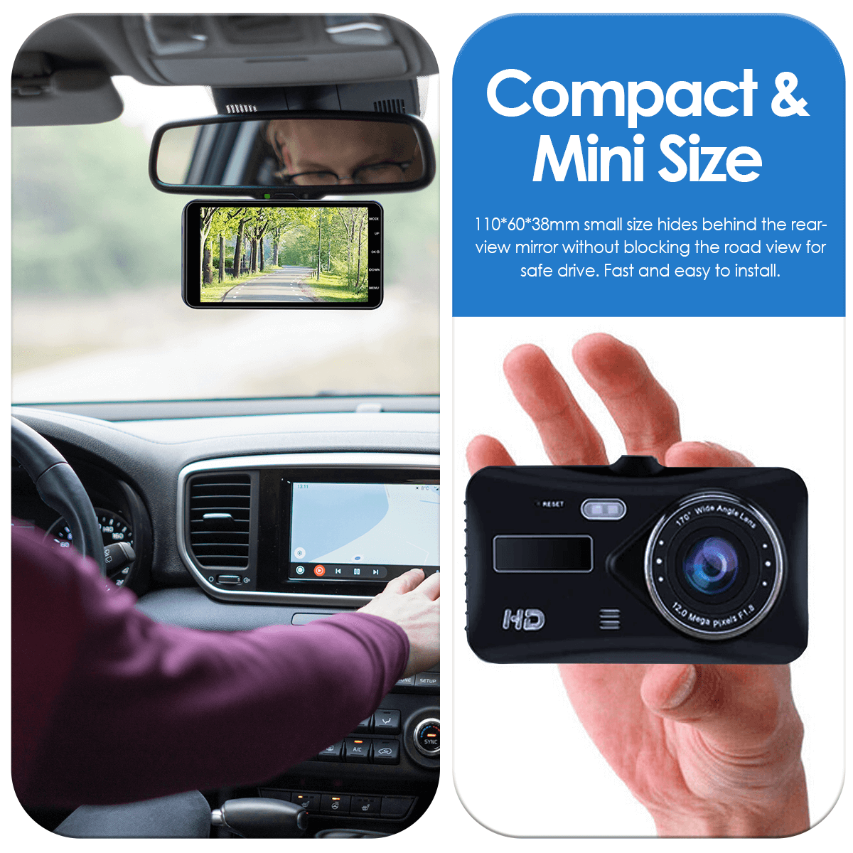 Dashcam Pro - Motion Detection, Easy to Install, 4.0" LCD, 170° Wide Angle, 1080p Resolution